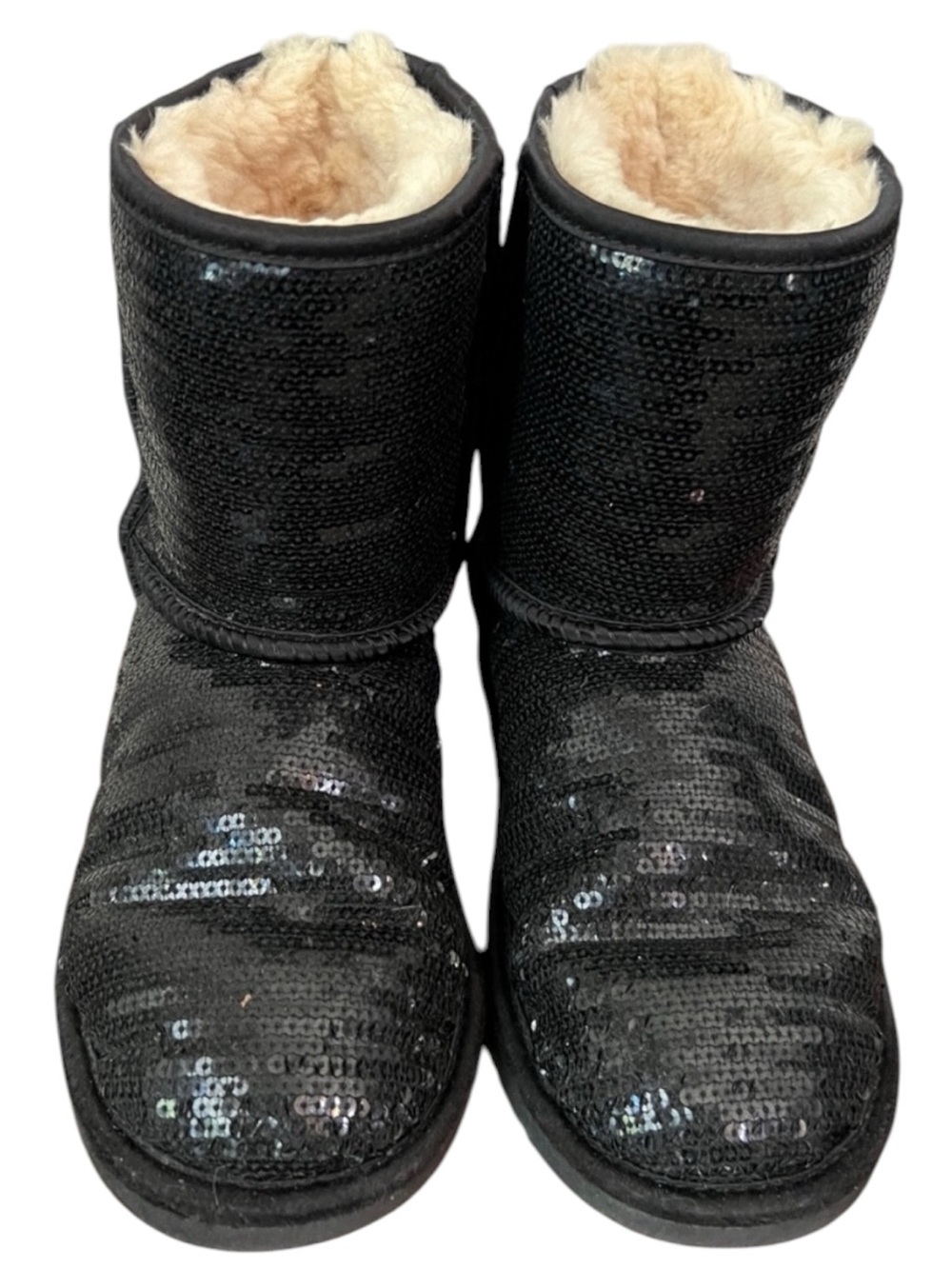 UGG Black Sequin Short Boots with Cream Shearling Size 5